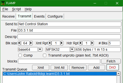 flamp configured to transmit a text file